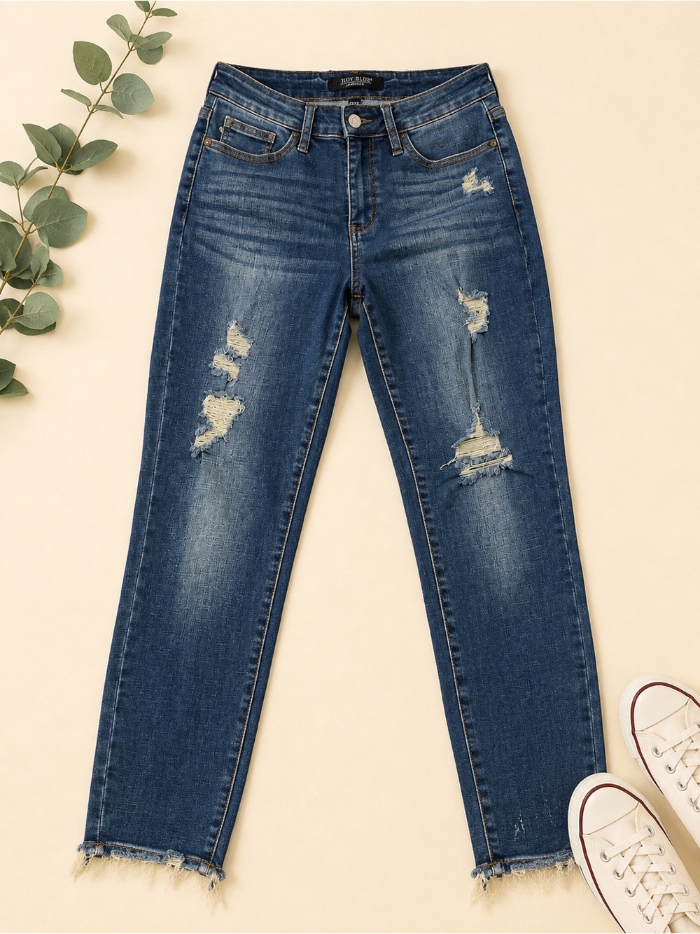 Judy Blue Size 5/27 Distressed Skinny Jeans Raw Hem Stretch Denim